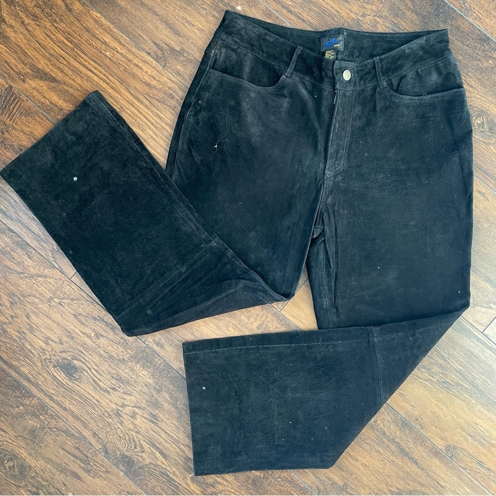 Vintage Jou Jou Skins Black Suede Leather Lined Pants Women's Size 14